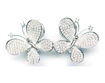 Sterling Silver Butterfly Stud Earrings: Moissanite Diamond Animal Jewelry