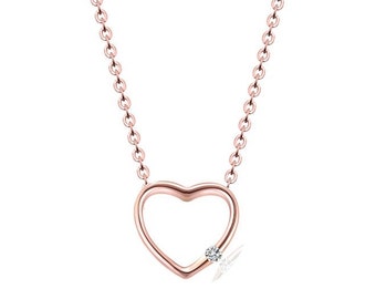 Rose Gold Finish Sterling Silver Heart Pendant Necklace: Moissanite Accent
