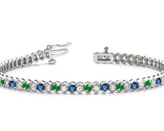 5.0CT Sapphire /& Emerad Diamond Tennis Bracelet For Women With 14kt White Gold Over Sterling Silver,Diamond Tennis Bracelet,Tennis Bracelet