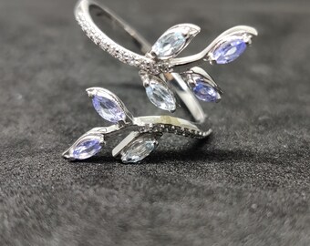 Purple Amethyst Gemstone Leaf Ring In Sterling Silver 925, Amethyst Adjustable Ring/February Birthstone/Amethyst Statement Ring/Gift For Her