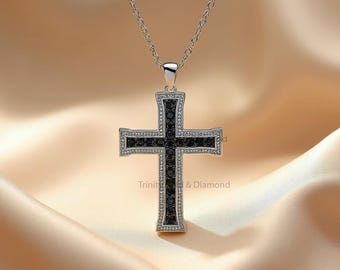 Black Diamond Cross Pendant Necklace: Sterling Silver Religious Jewelry