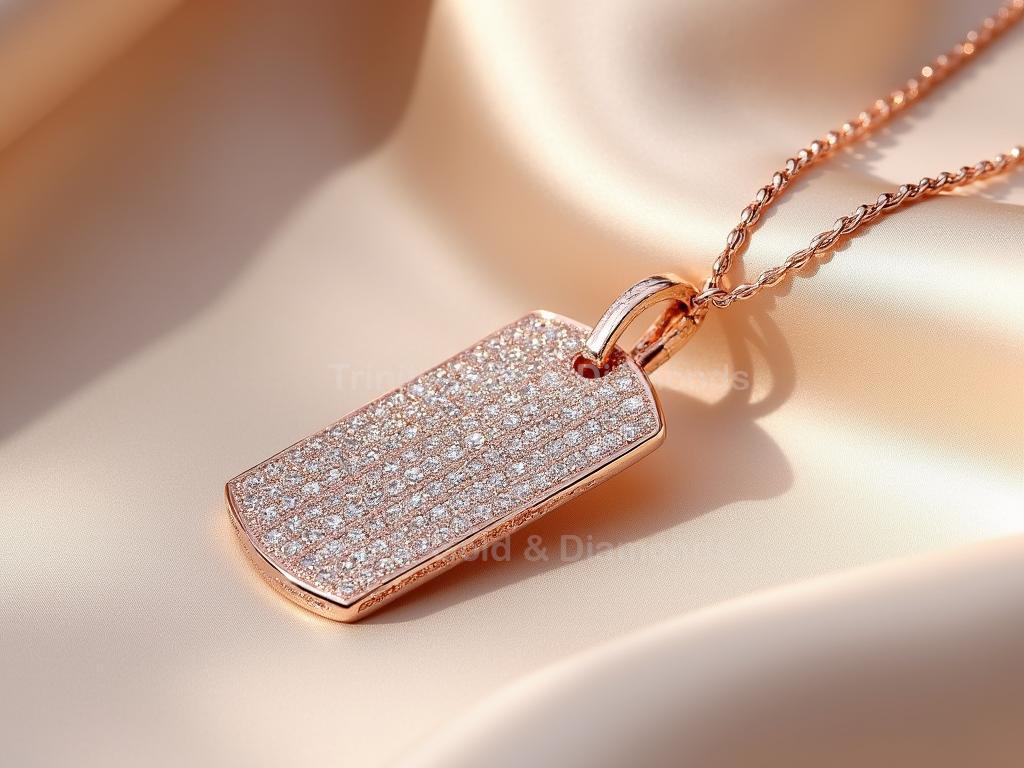 Iced Lab Grown Diamond Dog Tag Pendant: Rose Gold Hip Hop Necklace