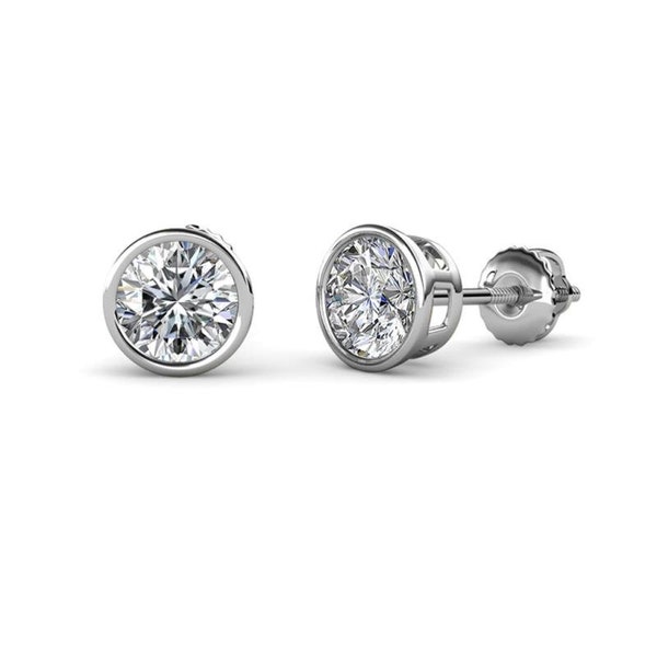 GRA Certified Real MOISSANITE DIAMOND Bezel Set Solitaire Stud Earrings For Men and Women, 2.00ct Solitaire Stud Earrings Christmas Gift