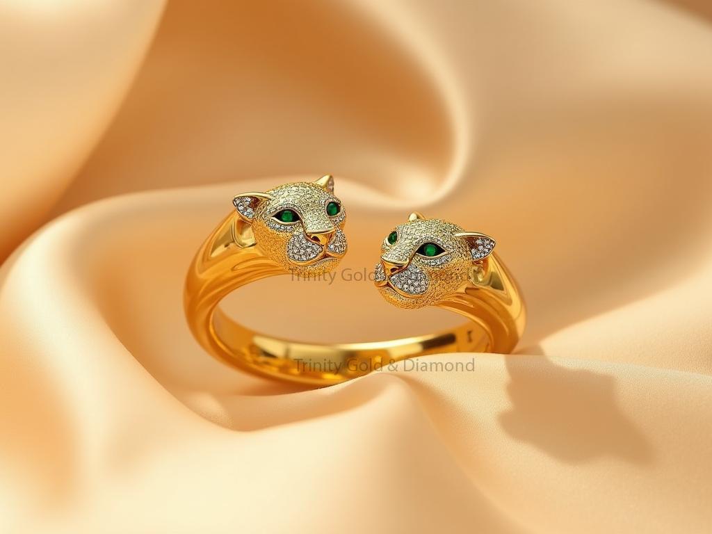 Gold Panther Head Bangle Bracelet: Green Eyes Animal Cuff - Etsy display picture 3