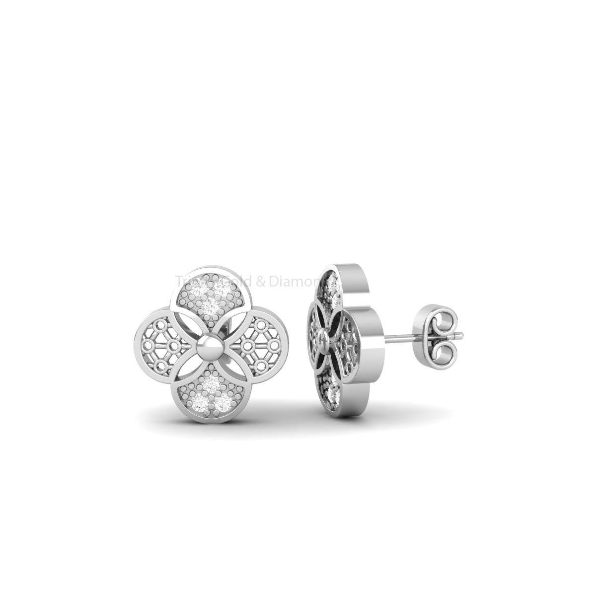 モアッサナイトフラワースタッドイヤリング：スターリングシルバーの花 
