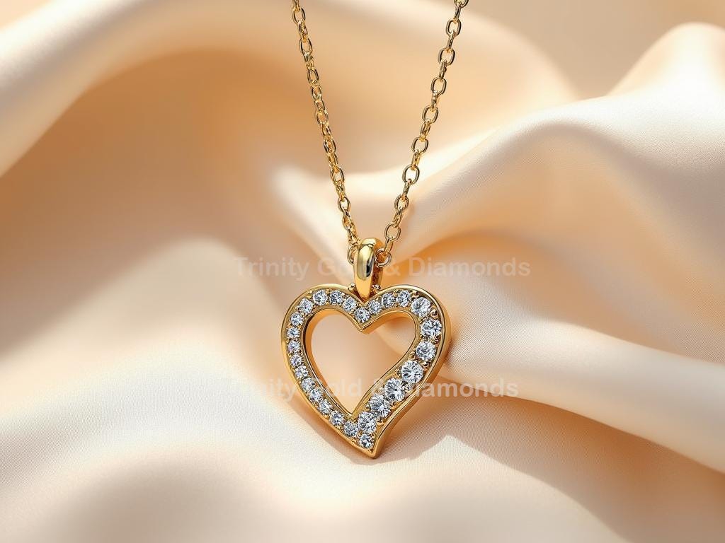 Dainty 14K Gold Heart Necklace: Lab Grown Diamond Sterling Silver