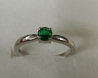 0.50CT Emerald Solitaire Ring, Stackable Ring, Wedding Gift Ring, Dainty Ring, 14KT White Gold Plated, Emerald Gemstone Ring, Gift For Her