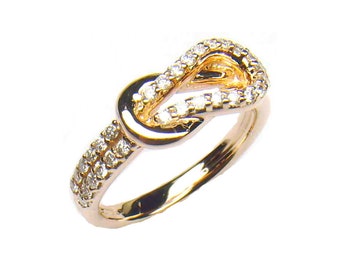Moissanite Diamond Infinity Knot Ring: 14K Gold Finish, Sterling Silver