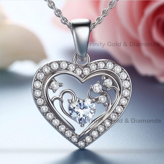 Valentines Day Gifts For Her OOBEE Moissanite Heart Pendant Necklace For Women 925 Sterling Silver Fine Jewellry Gifts For Women, Anniversary Birthday