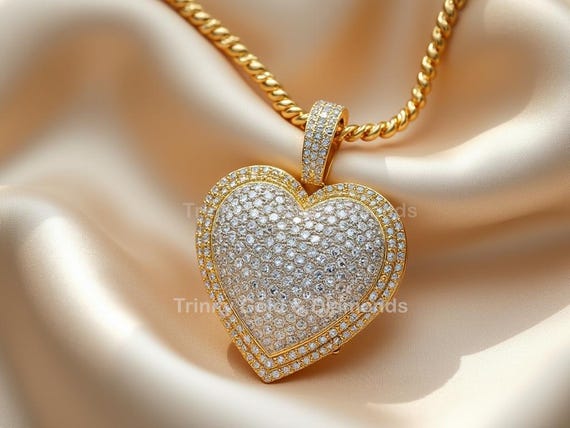 ネックレス・ペンダント 18k Gold Heart Shaped Pendant Iced 3D Heart Pendant Necklace: Moissanite & CZ, 18K Gold Plated