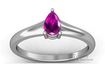 Plaqué or blanc 14 carats / bague en améthyste / bague solitaire en améthyste taille poire Art déco / bague de fiançailles en rubis avec pierre précieuse unique / cadeau pour elle