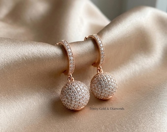 Moissanite Diamond Disco Ball Earrings: Sterling Silver Dangle Drop Earrings