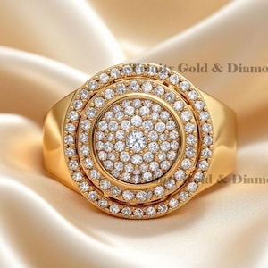 Triple Halo Men's Ring: Iced Out Diamond, 14K Gold Plated