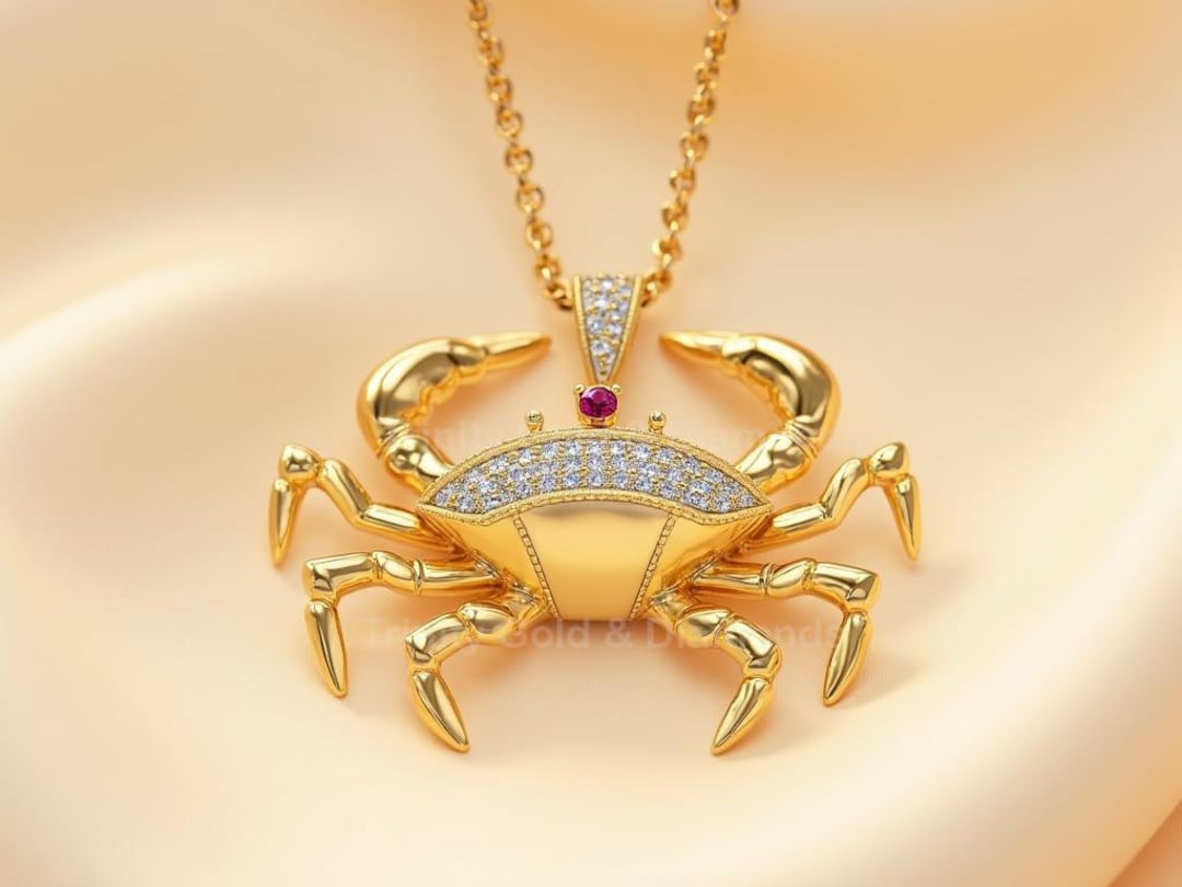 Gumbo Chain Crab Pendant Necklace: Ruby Crown, Pavé Shell, Coastal Jewelry - Etsy