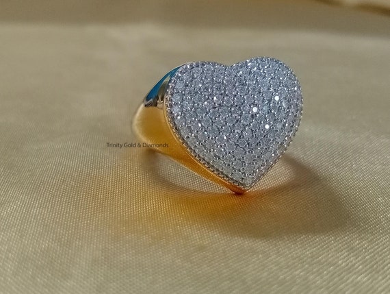 Heart Ring Natural Diamond Statement Heart Ring Big Heart Ring Size us 5 12 Perfect Gift for Women Pave Classic Heart Ring Etsy