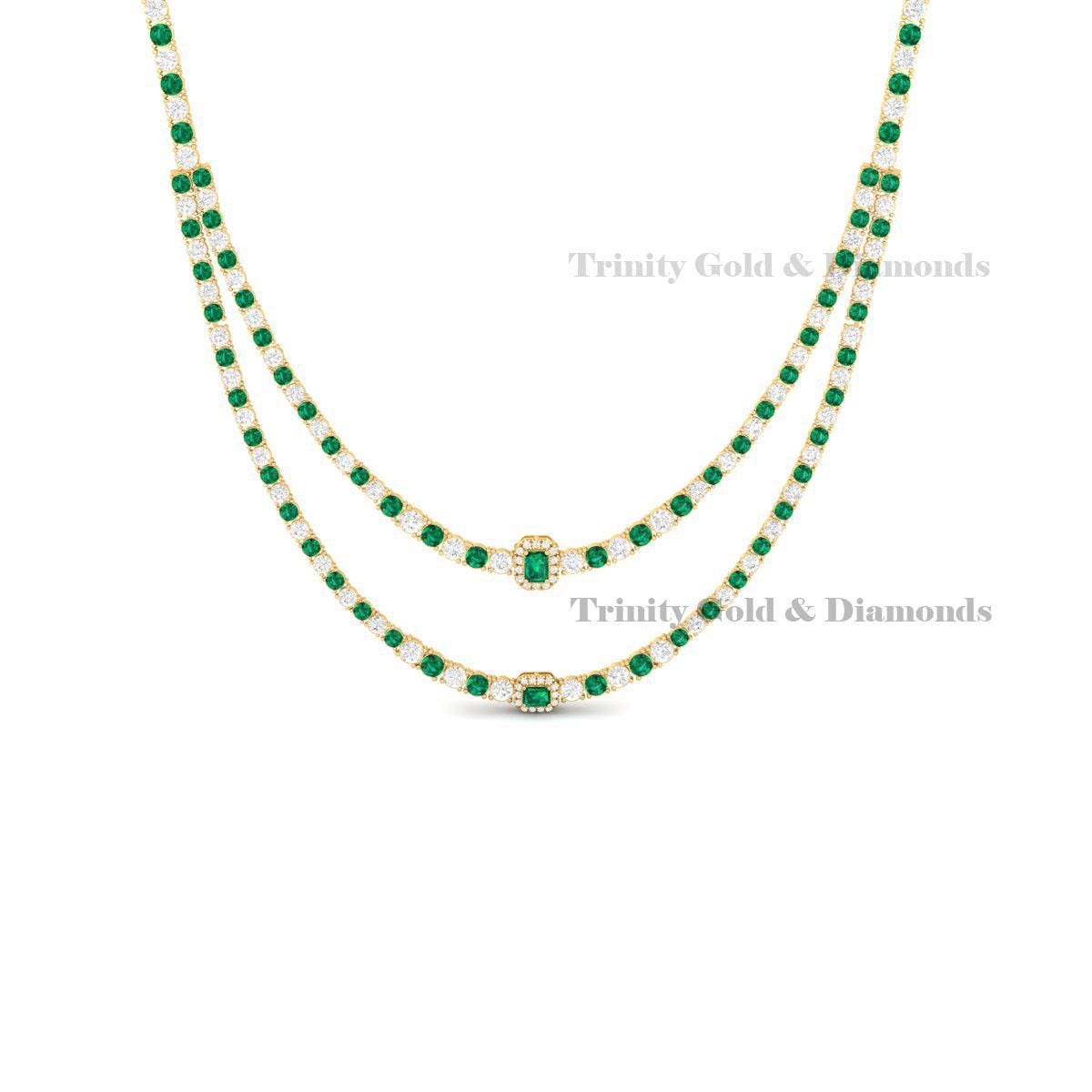 その他 K Emerald & Lab Diamond Tennis Necklace: 14k Gold Sterling Silver