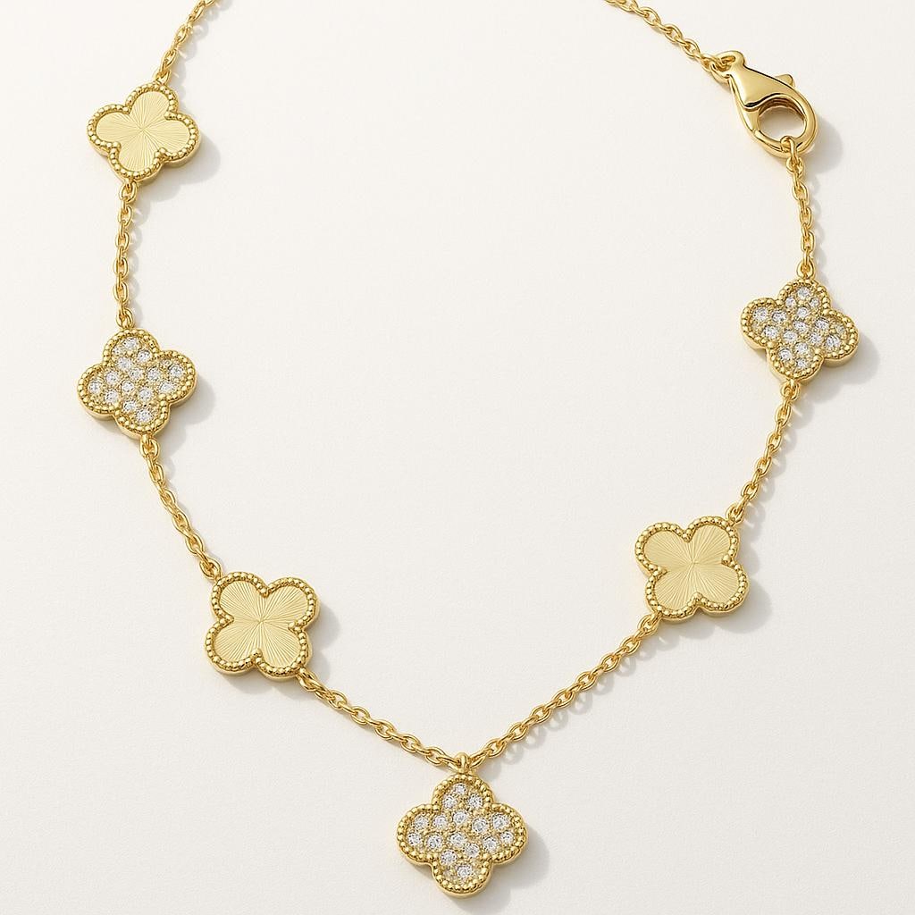Clover Shape Necklace For Women • 14KT Yellow Gold Over 925 Sterling Silver • Perfect Gift For Women • Size-16-24 Inches • With Fish Lock