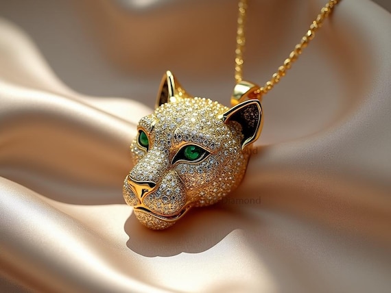 Pave Panther Head Pendant Necklace: Green Eye Animal Jewelry - Etsy