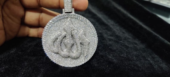 Moissanite Diamond Men s Customized Allah Name Pendant 14k Yellow