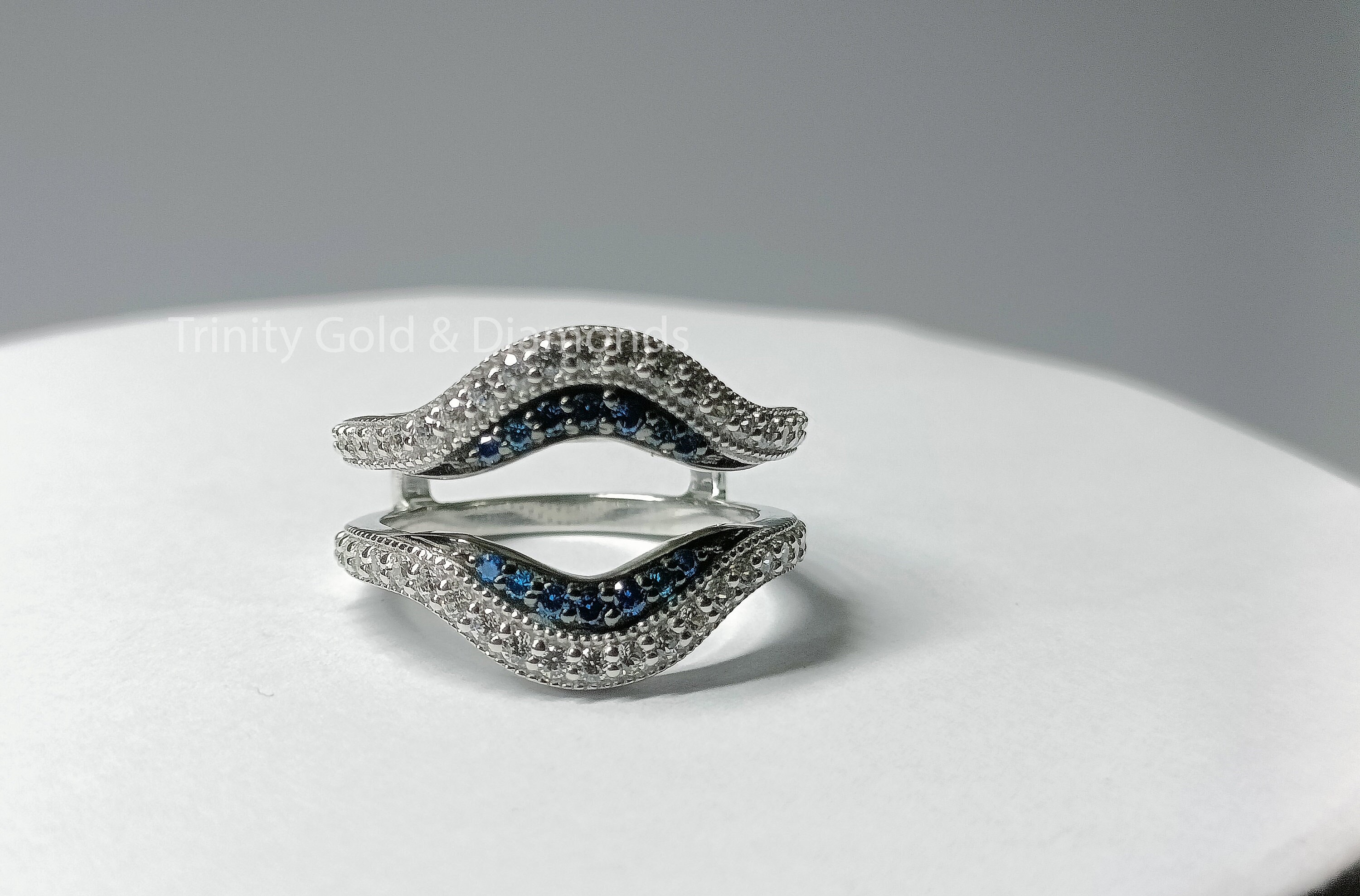 Moissanite Ring Guard: Sterling Silver Blue Sapphire Wedding Enhancer