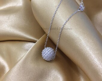 10.0 MM Natural Diamond Disco Ball Diamond Pendant In Sterling silver 925, Lab Grown Diamond Disco Ball Pendant Necklace, Gift For Her