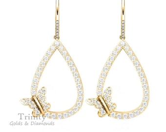 Moissanite Diamond Butterfly Drop Earrings: Sterling Silver Gift