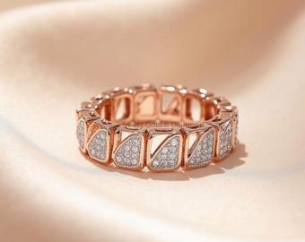 Geometric Diamond Eternity Band: Rose Gold Statement Ring
