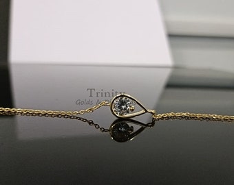 Pulsera de moissanita bañada en oro de 14 k, plata de ley, hecha a mano