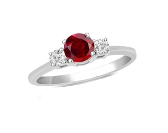 Red Ruby Dainty Three Stone Ring, Promise Ruby ring, Delicate Gemstone Ring, Birthstone Ring, Birthday gifts, Everyday Ring, Gift For Her