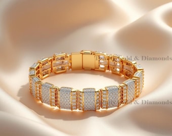 Iced Out Bracelet: 14K Gold Plated Sterling Silver Diamond Link Chain