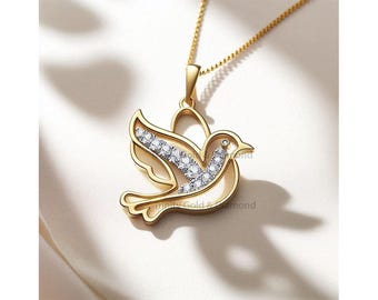 Collar con colgante de paloma de moissanita: oro de 14 k sobre plata de ley