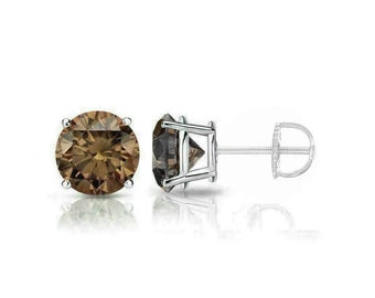 Brown Gemstone, Stud Earrings, Screw Back Earrings, 925 Sterling Silver 2.00 Ct  Brown Diamond Earring