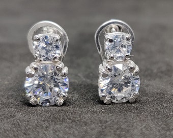 Moissanite Stud Earrings: Sterling Silver, 14k White Gold Plated