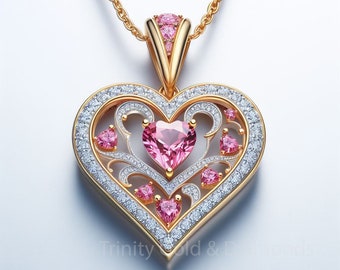 Colgante Art Déco de corazón con moissanita: Plata 925, gema rosa
