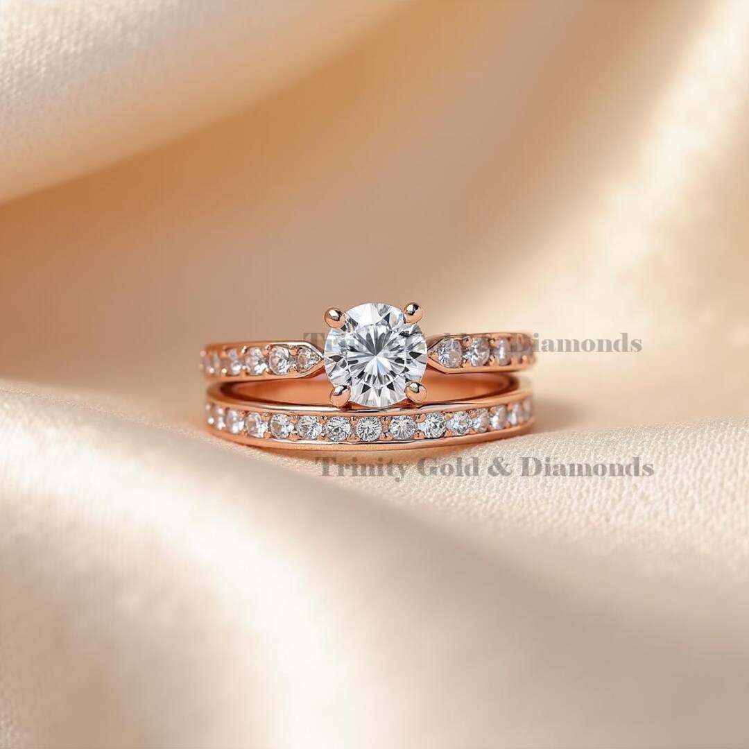 Moissanite Bridal Ring Set: Rose Gold Sterling Silver Wedding Band - Etsy