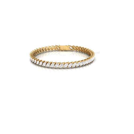 Gold Leaf Tennis Bracelet: Marquise CZ Diamond, Handmade Jewelry