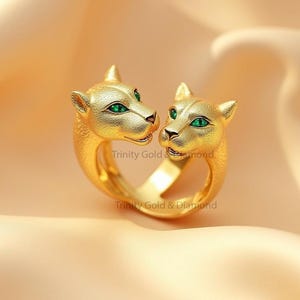 Panther Wrap Ring • Double Panther Head Adjustable Ring • Animal Inspired Gold Statement Ring • Fierce Wild Cat Jewelry • Gift for Her