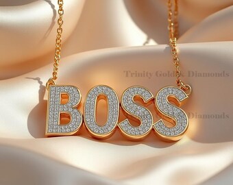 Iced Out CZ BOSS Necklace: Gold Finish Letter Pendant