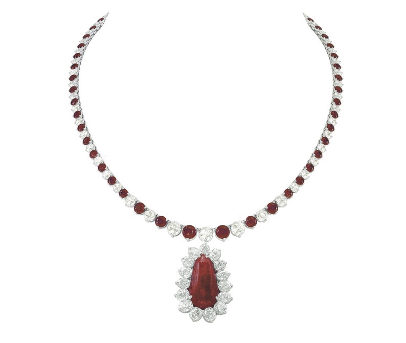 7.0 CARAT PEAR Shape Ruby and Diamonds Necklace for Her925 - Etsy
