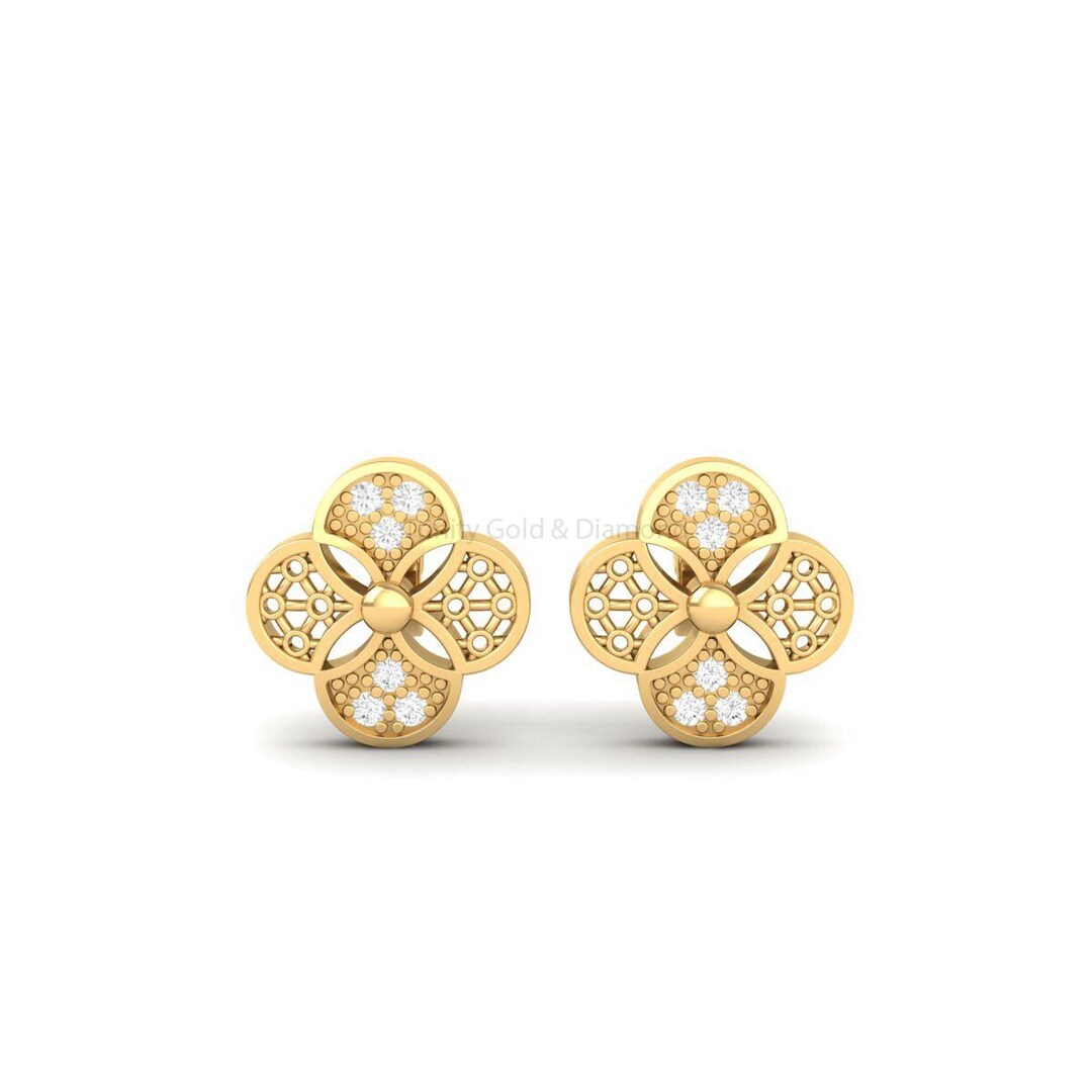モアッサナイトフラワースタッドイヤリング：スターリングシルバーの花 