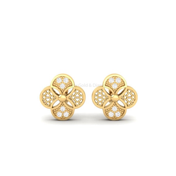 モアッサナイトフラワースタッドイヤリング：スターリングシルバーの花