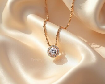 Naszyjnik z wisiorkiem Halo z moissanitem: srebro próby 925 pokryte 14-karatowym złotem