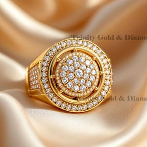 Gold Plated Compass Diamond Ring: Iced Out Hip Hop Jewelry