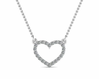 Moissanite Diamond Open Heart Pendant: Sterling Silver Necklace