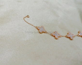 Clover Shape Bracelet For Women • 14KT Yellow Gold Over 925 Sterling Silver • Perfect Gift For Women • Size-5-12 Inches • With Fish Lock