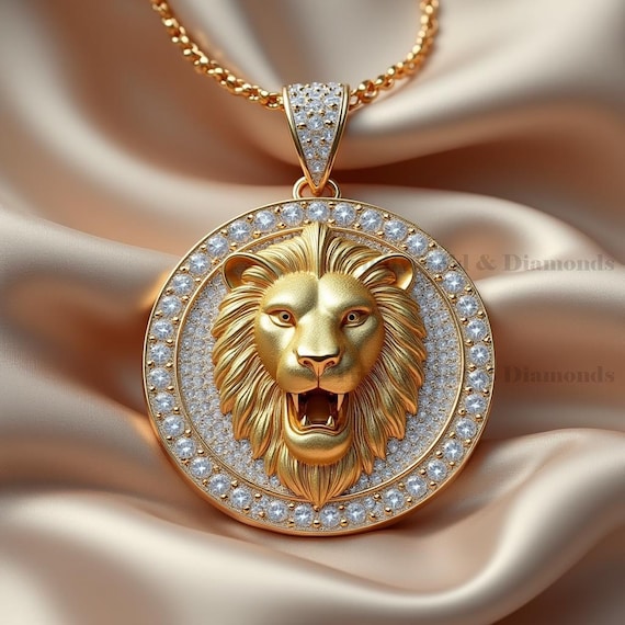 Gold Lion Head Pendant Necklace: Iced Out Medallion, Hip Hop
