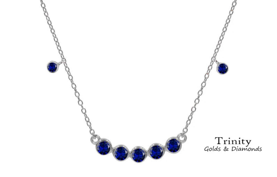 Sapphire Bezel Corved Bar Necklace/ 925 Sterling Silver Etsy
