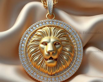 Geeister Moissanit Löwenkopf Anhänger: 14K Vergoldetes Sterling Silber