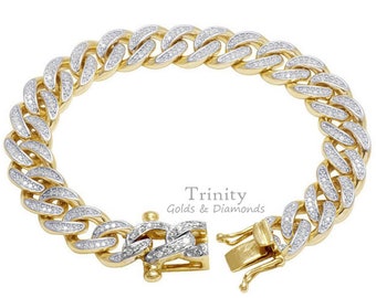 MOISSANITE DIAMOND CUBAN  Link Bracelet in 14k Yellow Gold-Plated 925 Sterling Silver for Men's, Hip Hop Bracelet, Hip hop Jewelry For Him
