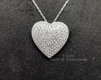 DIAMOND HEART PENDANT, Moissanite Heart Pendant, Pave Heart Pendant,Silver Heart Pendant,Heart Necklace, Gift for Mom, Love Necklace